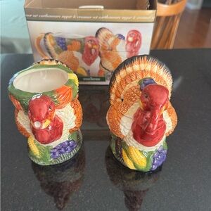 Vintage 1995 hand painted ceramic Turkey sugar and creamer set by HomeTrends